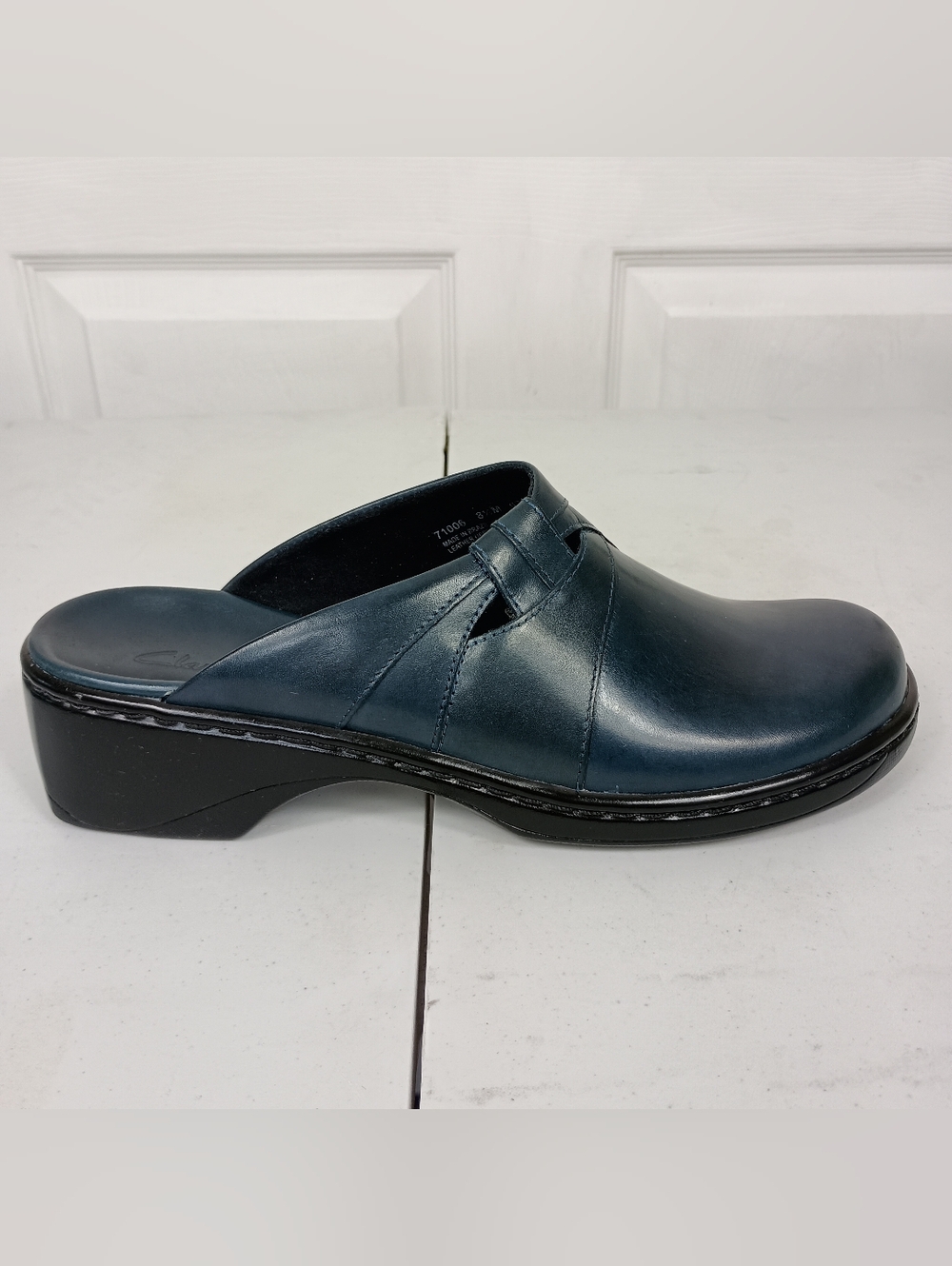 Clarks Leather Clogs Mules 8.5 Womens Blue Vegetable Tanned Slip On Ltd Ed VTG - Picture 4 of 12
